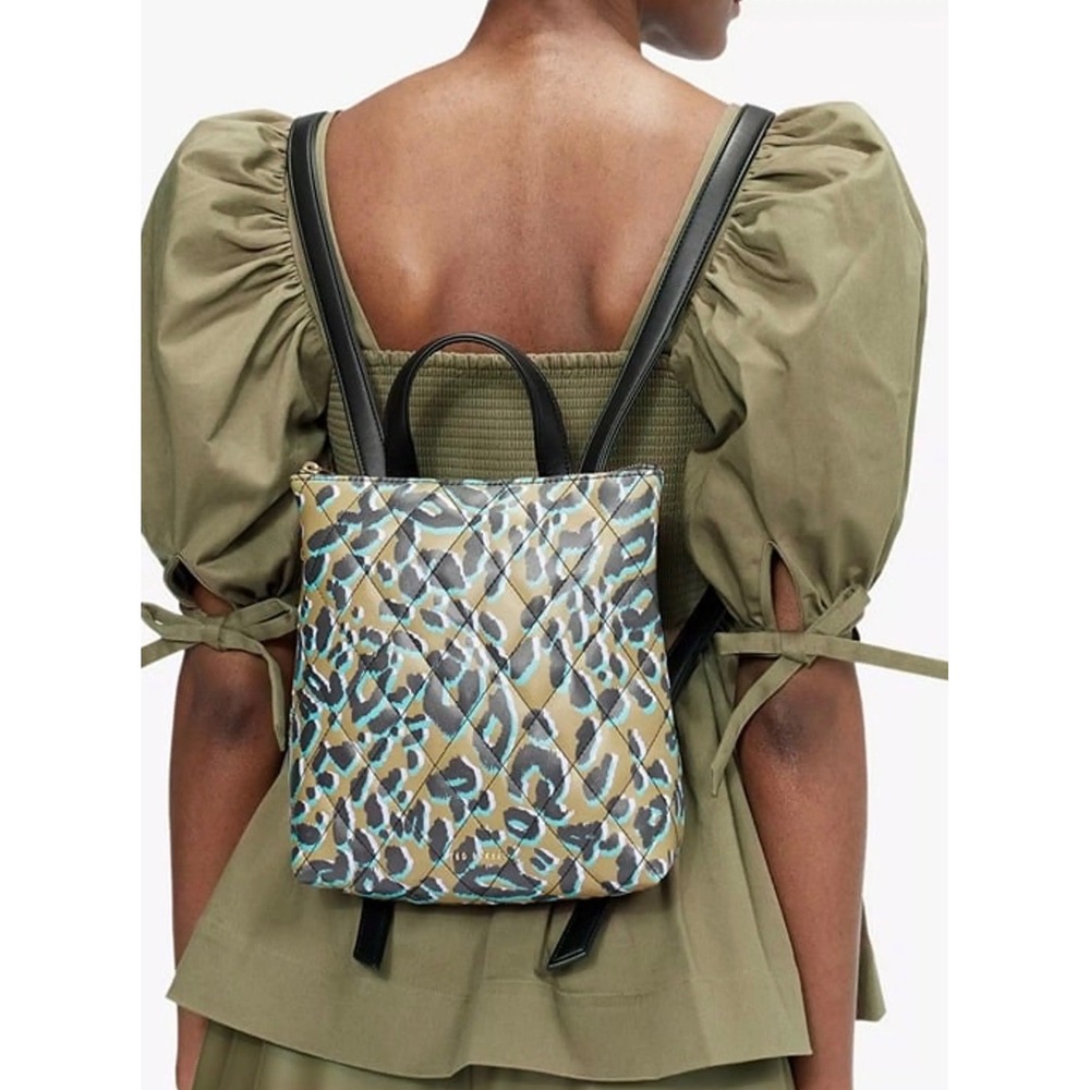 Ted Baker Backpack Quilted Leopard Print Brown Womens O/S